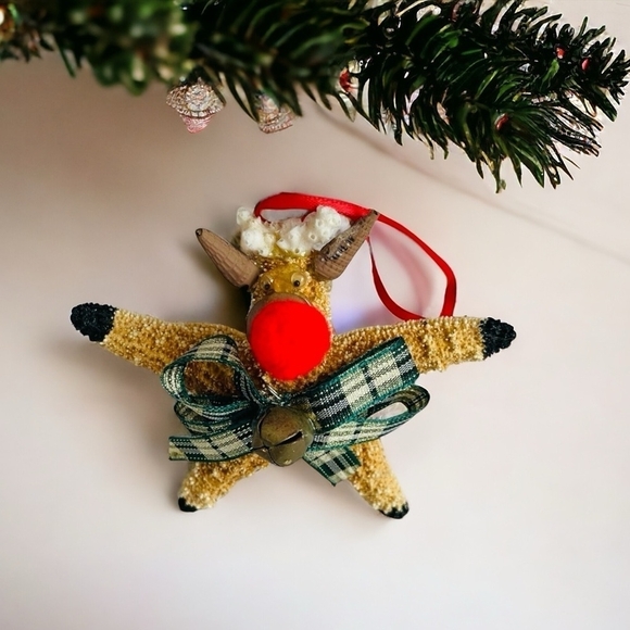 Christmas Ornament Rudolph Starfish Shells Ornament Rudolph Reindeer Xmas Decor - Picture 1 of 4